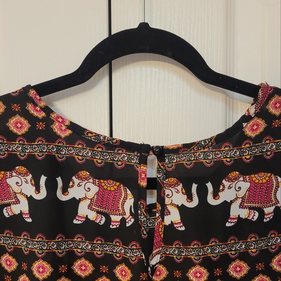 IT Girl Elephant Print Chiffon Blouse Med - Picture 5 of 6